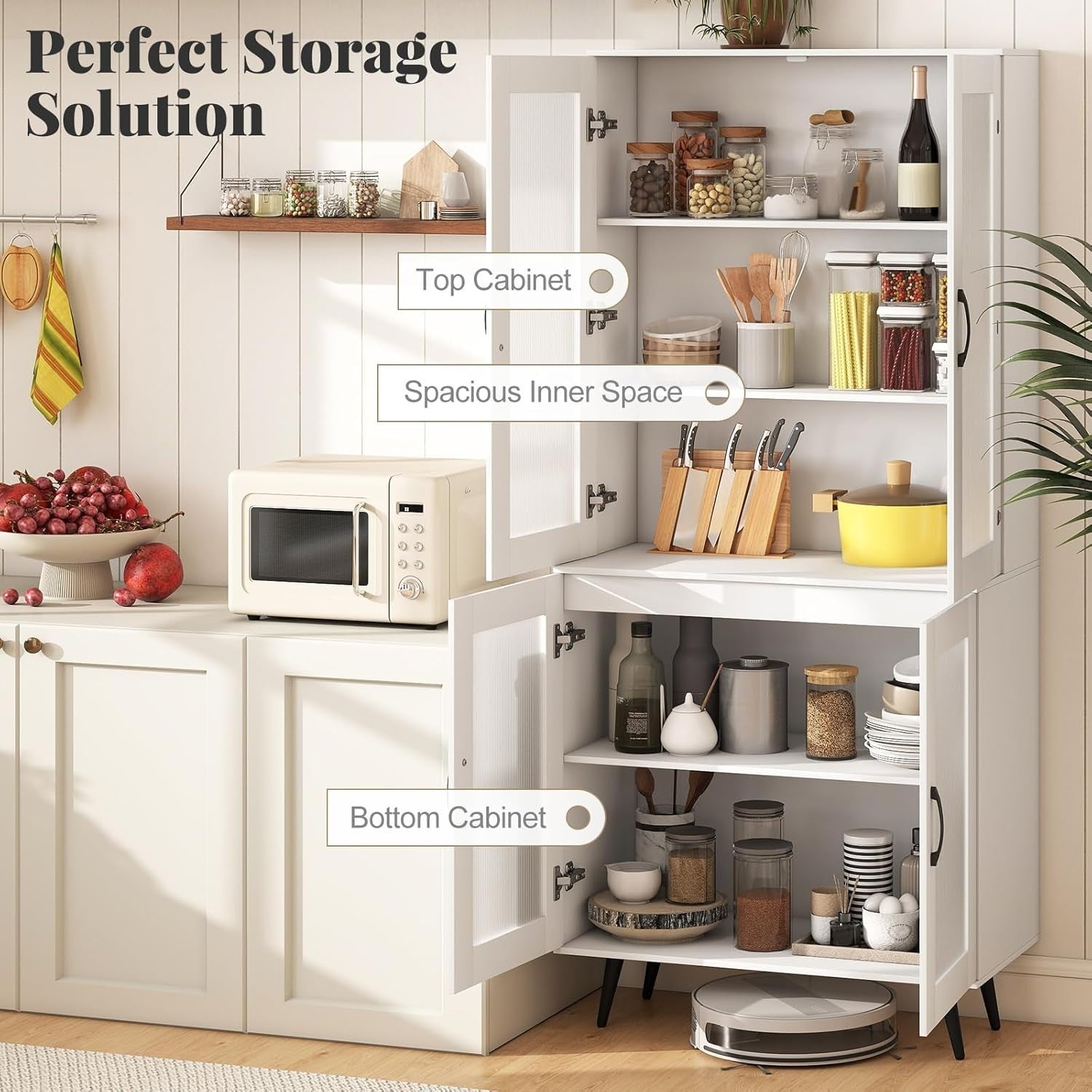 5-Tier Kitchen Cupboard with 4 Doors Adjustable Shelf Storage White