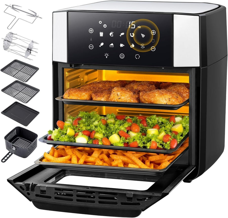 15L Air Fryer Oven Rotisserie 10-in-1 Touchscreen 1800W Window Light XXL
