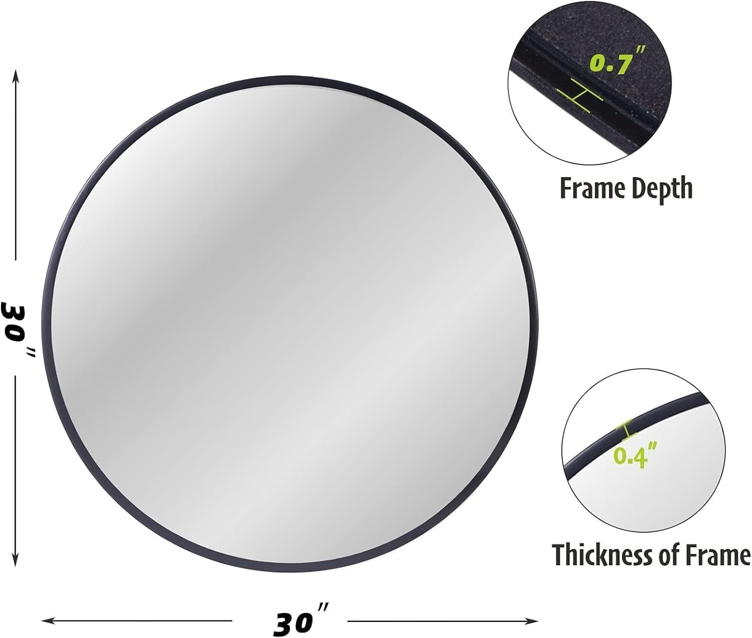 Round Wall Mirror 80cm Black Frame Bathroom Vanity Living Room Modern