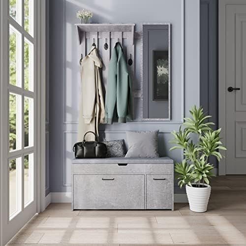 Modern Grey Shoe Storage Bench Seat Flip Drawer Entryway Hallway Wooden Unit