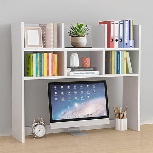 White 7-Cubby Desk Hutch Organizer Desktop Bookshelf for Dorm Office 80×20×80cm