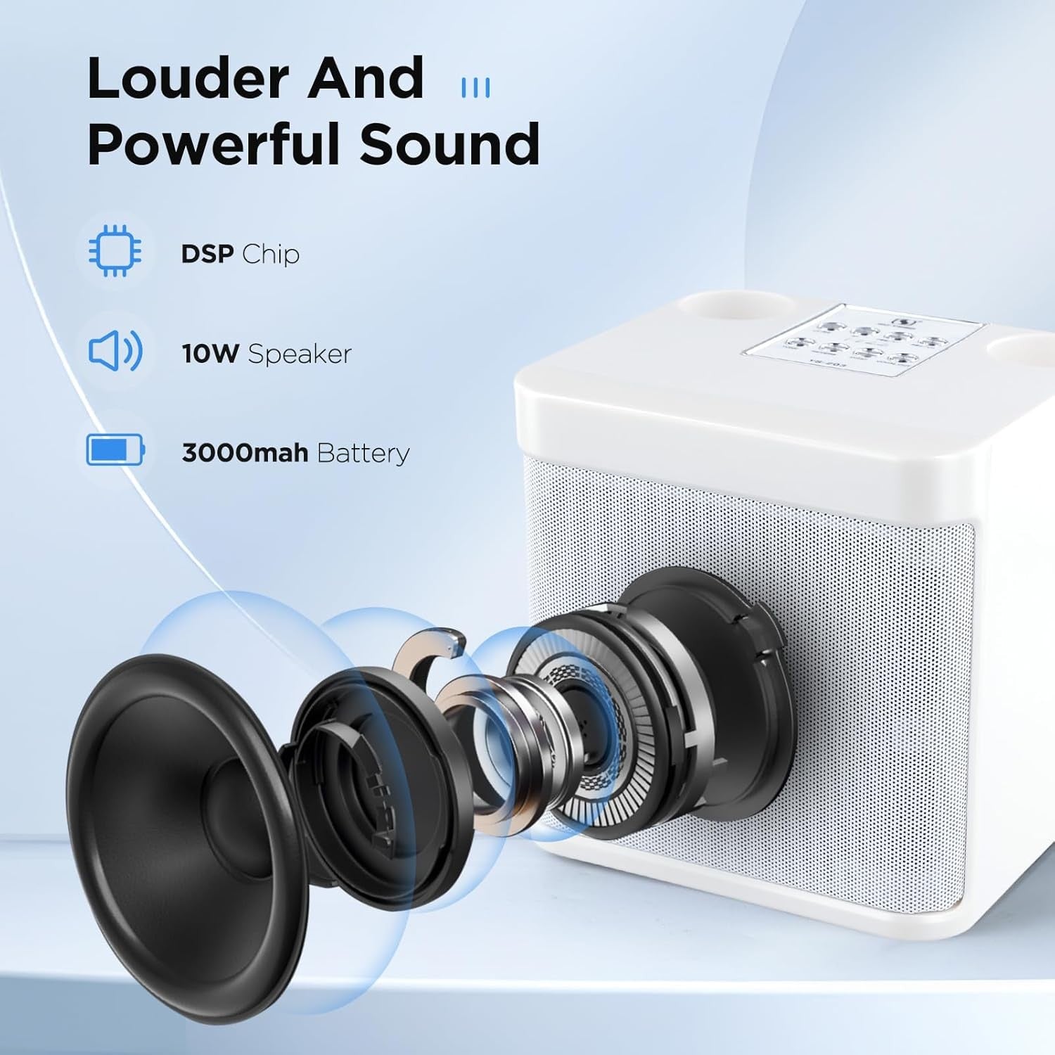 White Portable Karaoke Machine 2 Wireless Mics Bluetooth Speaker
