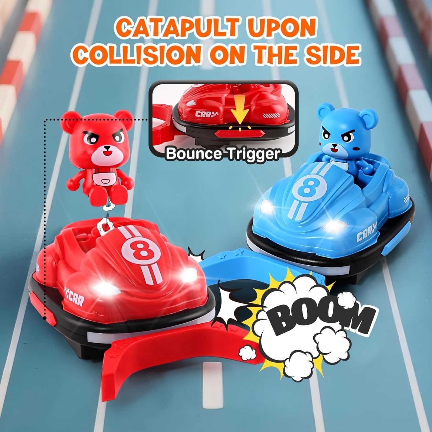 2PCS RC Bumper Car Set with Music Lights & Soccer Game for Kids 5-8