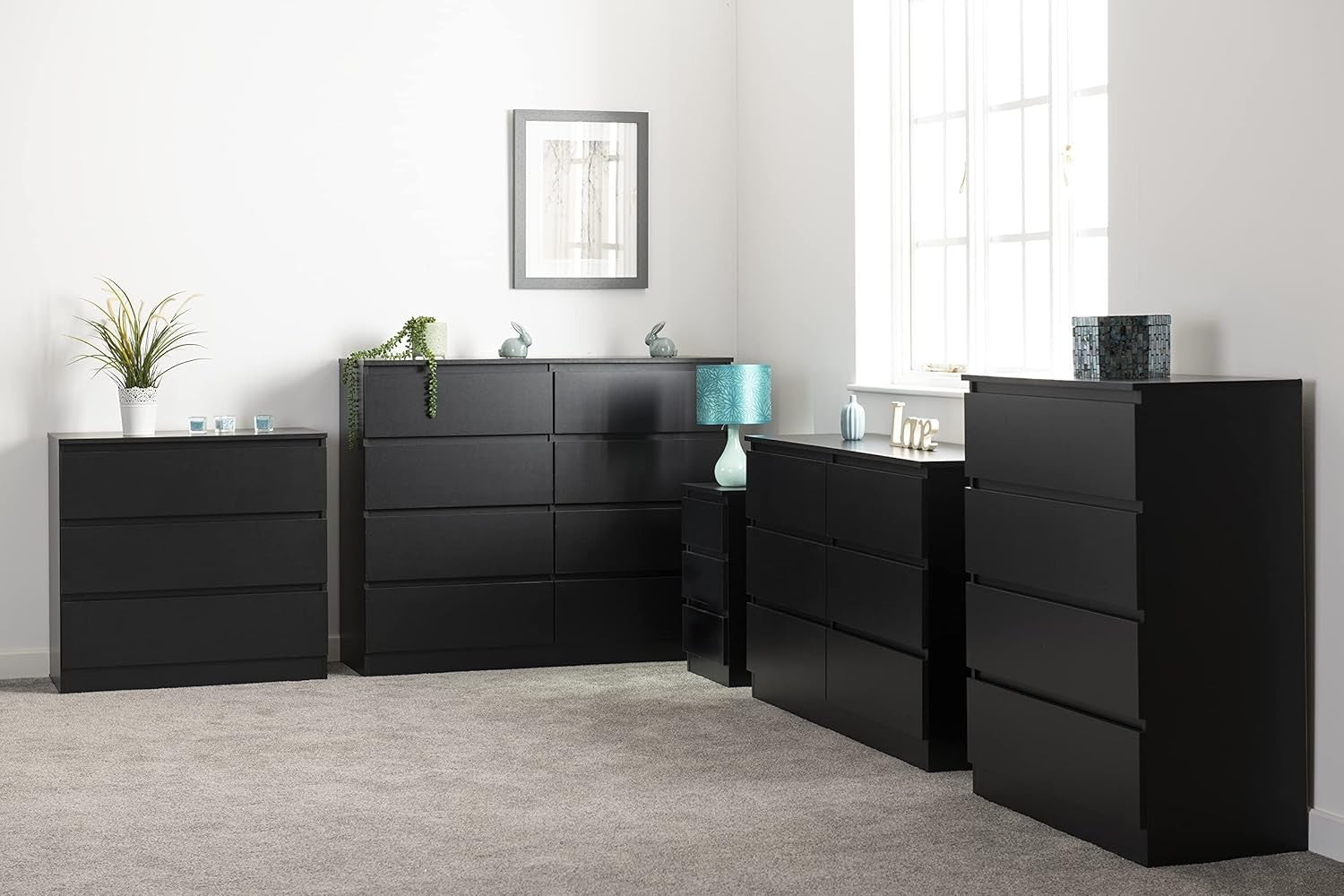 Black 8 Drawer Chest Storage Cabinet Soft Close Modern Bedroom Organizer