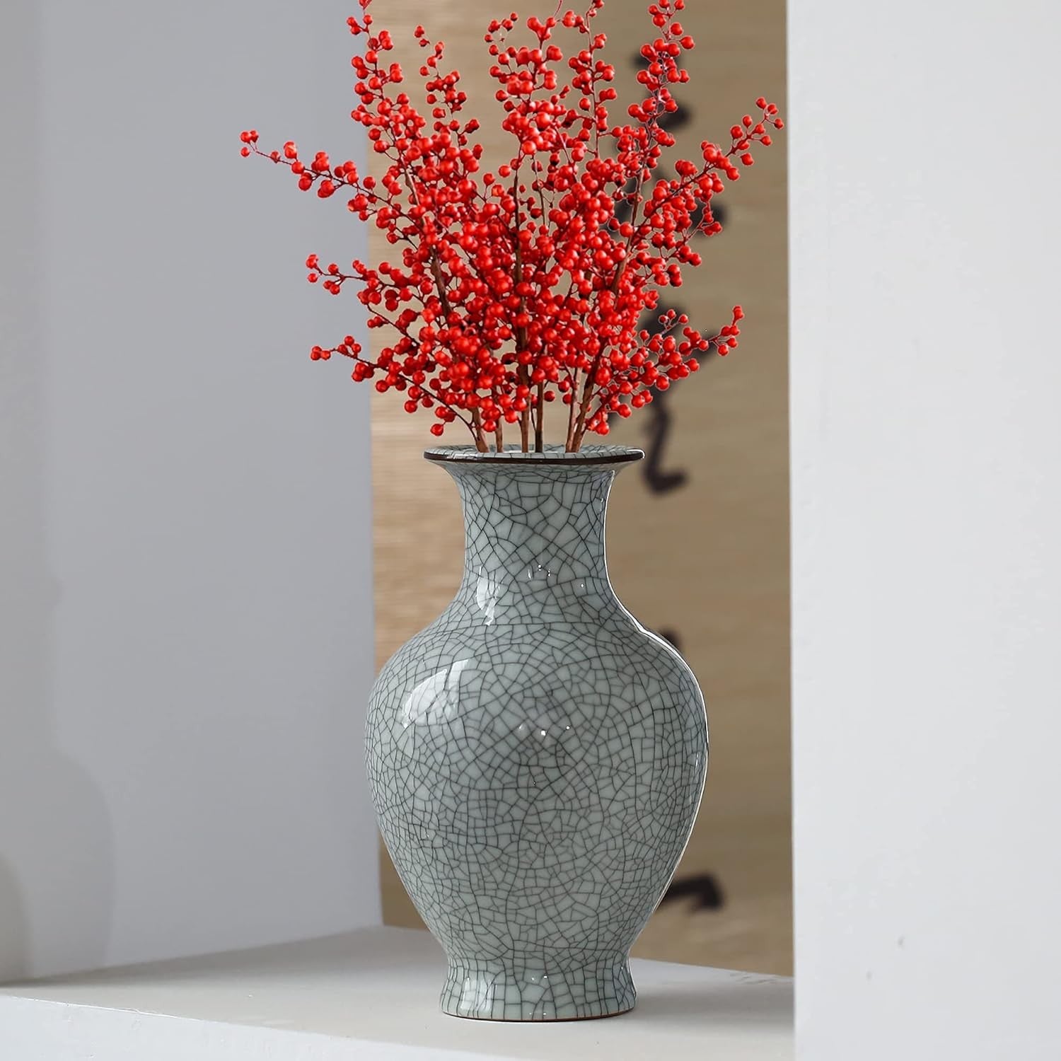 Large White Crackle Glaze Ceramic Vase Handmade Porcelain Home