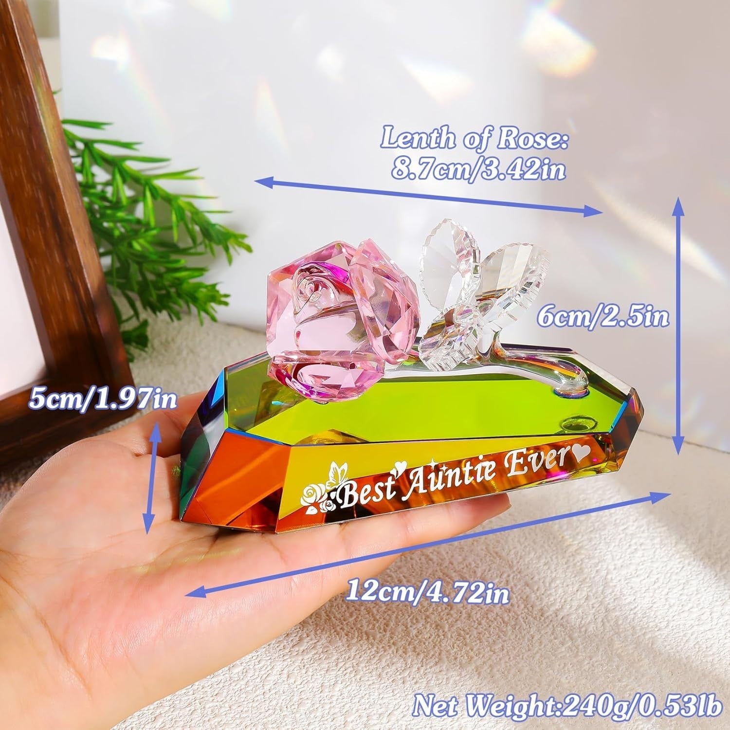 Crystal Rose Ornament “Best Auntie Ever” Gift – Multicolour K9 Glass Keepsake