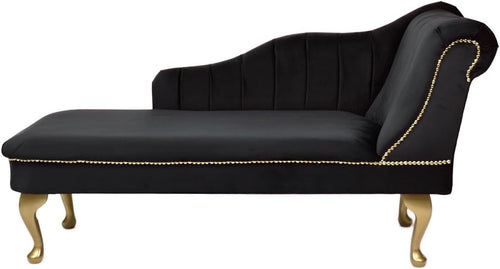 Right Hand Velvet Chaise Lounge Tufted Accent Sofa Chair Black 135cm