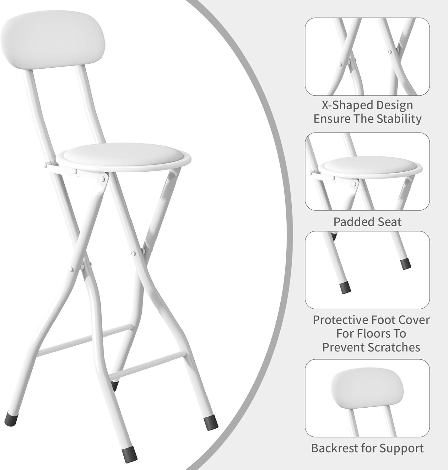 Blue Folding Bar Stool Faux Leather Padded Metal Frame High Chair