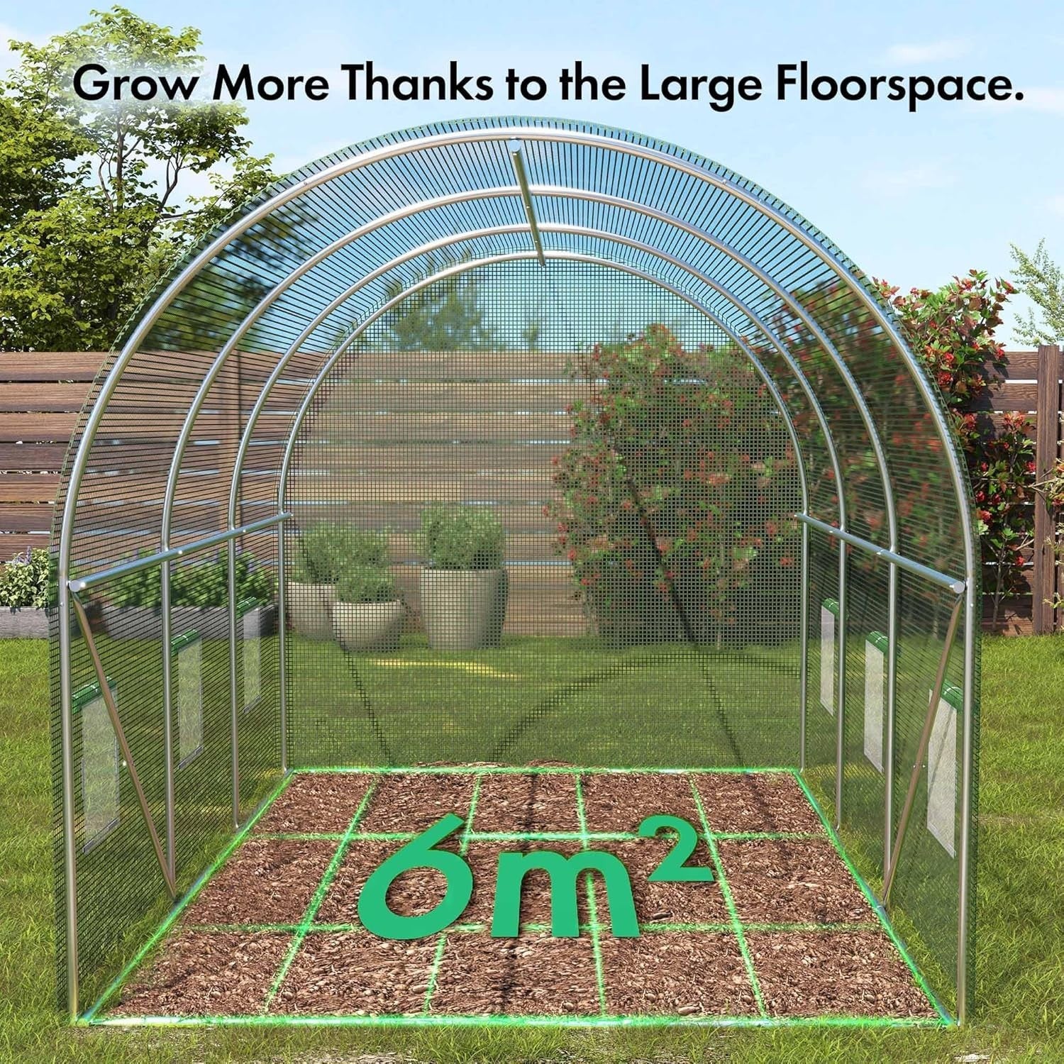Polytunnel Greenhouse 3x2m | Heavy Duty Steel Frame | Roll-Up Windows