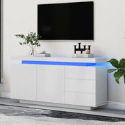 High Gloss LED Sideboard Cabinet 2 Door 3 Drawer Storage Modern White Unit