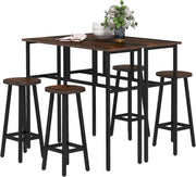 6-Piece Bar Table Set 2 High Tables & 4 Stools, Rustic Brown Space-Saving Dining