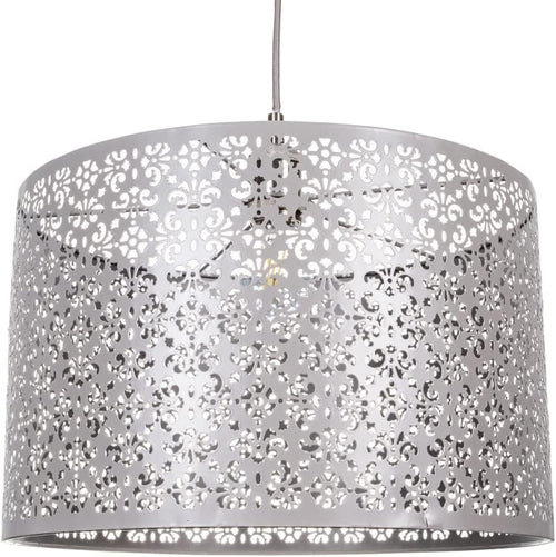 Moroccan Matt Grey Metal Floral Pendant Light Shade 40cm Ceiling Decor