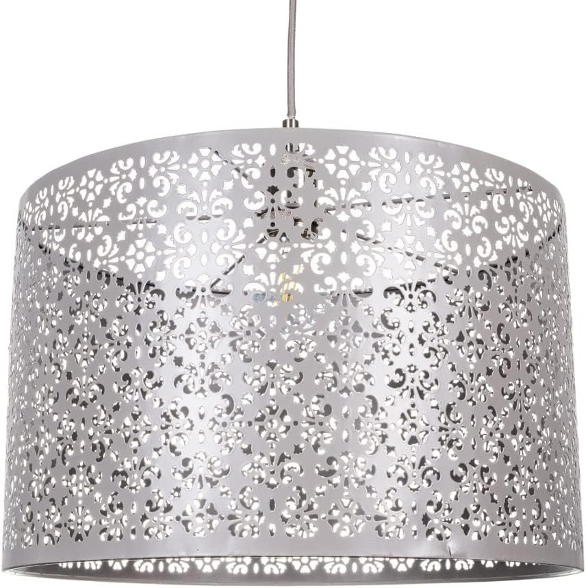 Moroccan Matt Grey Metal Floral Pendant Light Shade 40cm Ceiling Decor