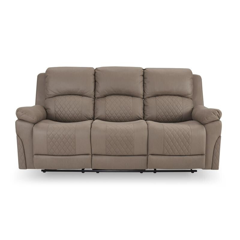 3 Seater Manual Recliner Sofa Light Brown Air Leather Padded Lounger