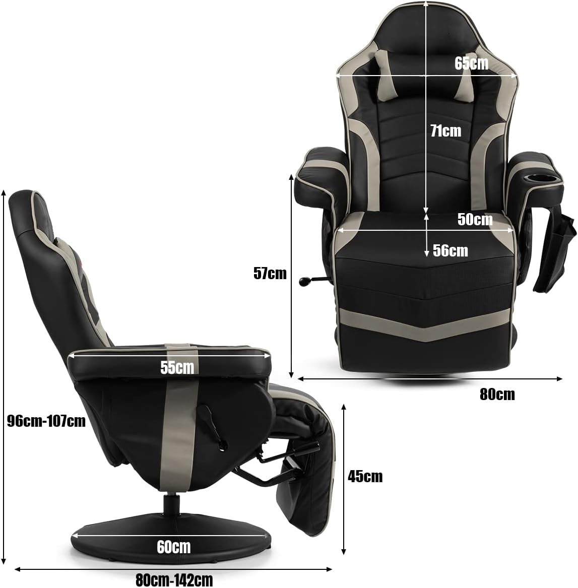 Massage Gaming Chair Recliner Footrest Cup Holder PU Leather