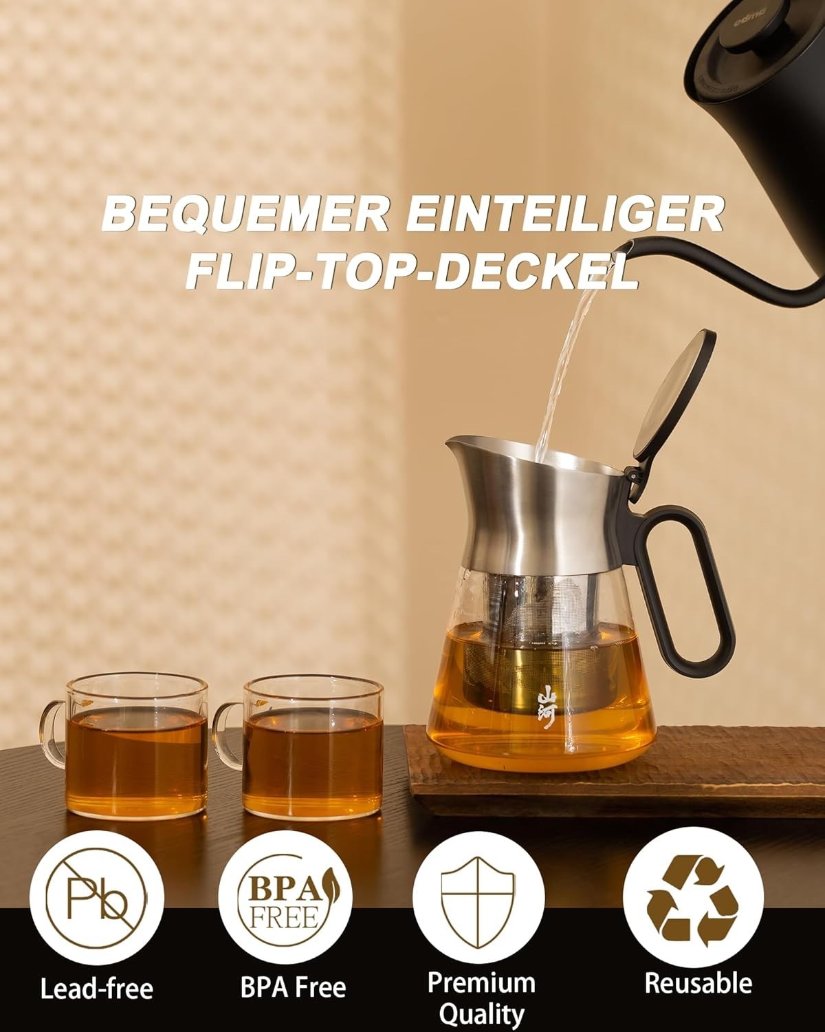 680ml Glass Teapot with Infuser & 2 Cups Loose Leaf Tea Set Clear