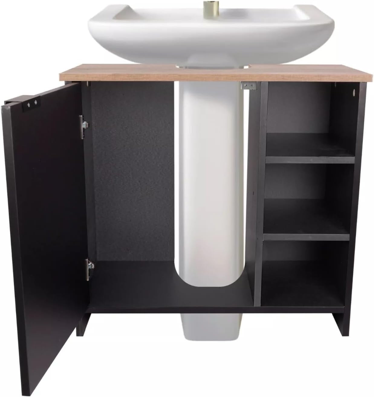 Under-Sink Bathroom Cabinet with 3 Shelves & Door, Compact 65x30x60cm