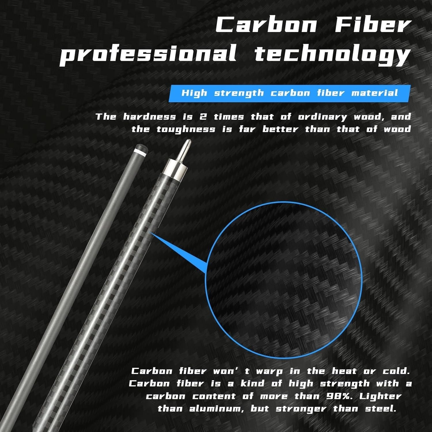 58in Carbon Fiber Pool Cue 12.5mm Tip Low Deflection 20oz Uni Lock