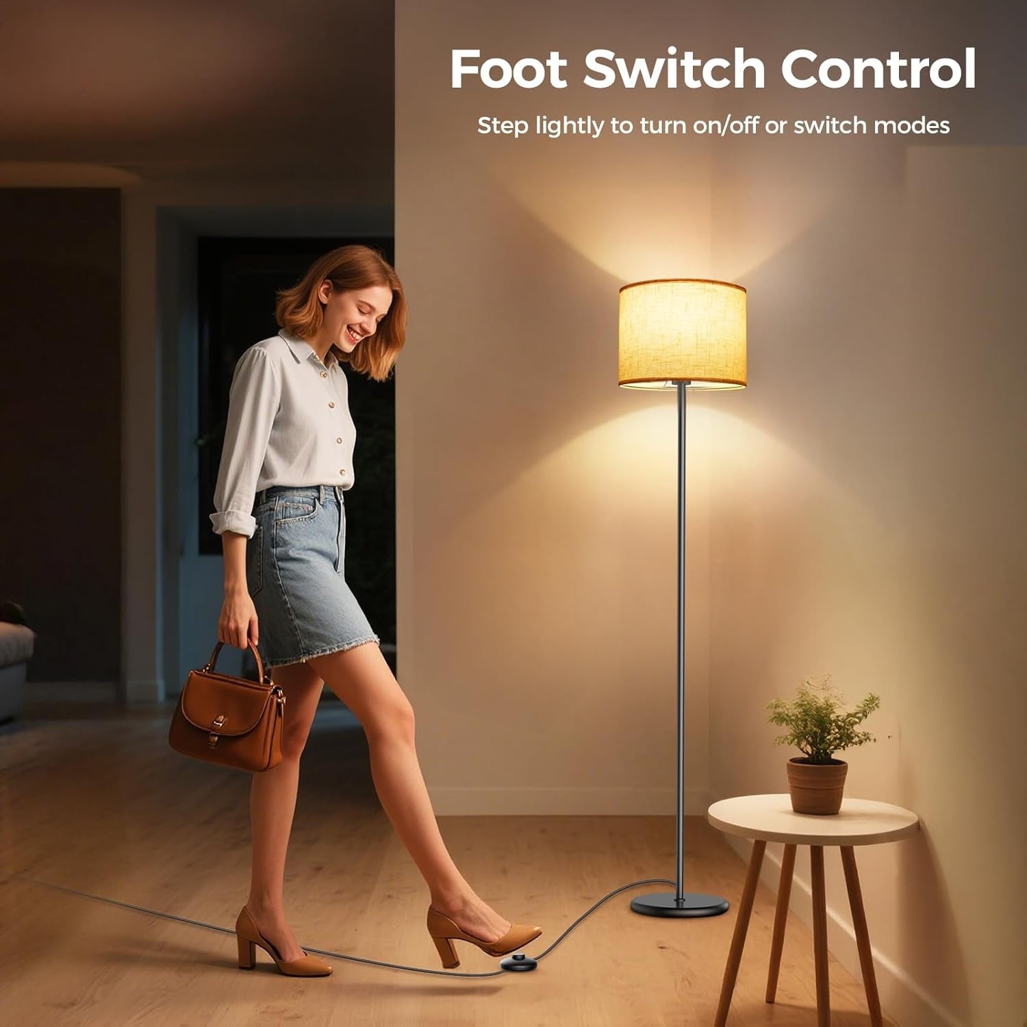 LED Floor Lamp 62in Tall Beige Shade 3 Color Dimmable Standing Light Bulb