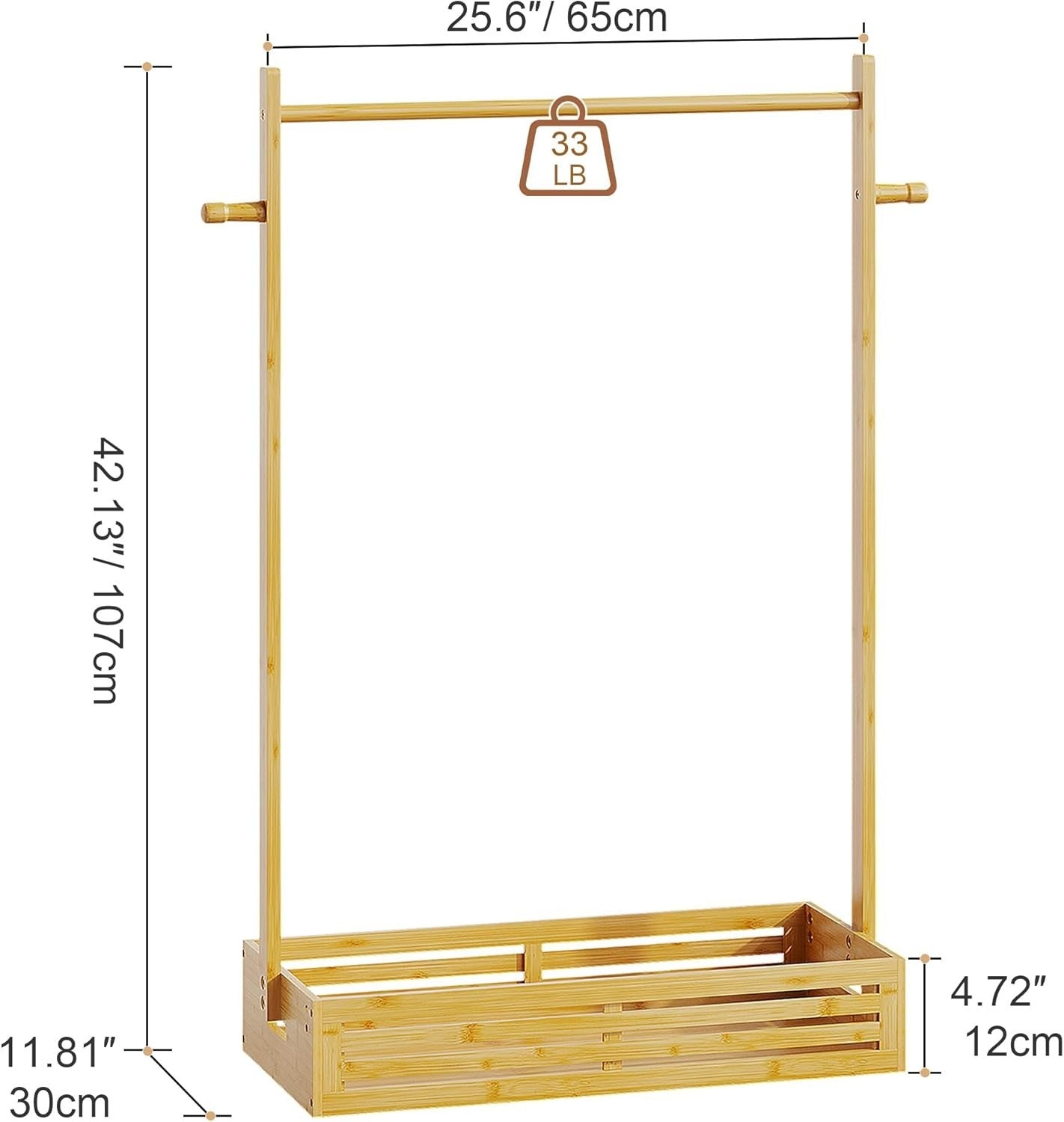 Kids Bamboo Clothes Rack with Adjustable Hanging Rod and Storage Box, Natural