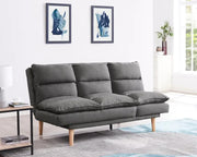 3 Seater Grey Fabric Sofa Bed with Chaise Recliner & Wooden Legs