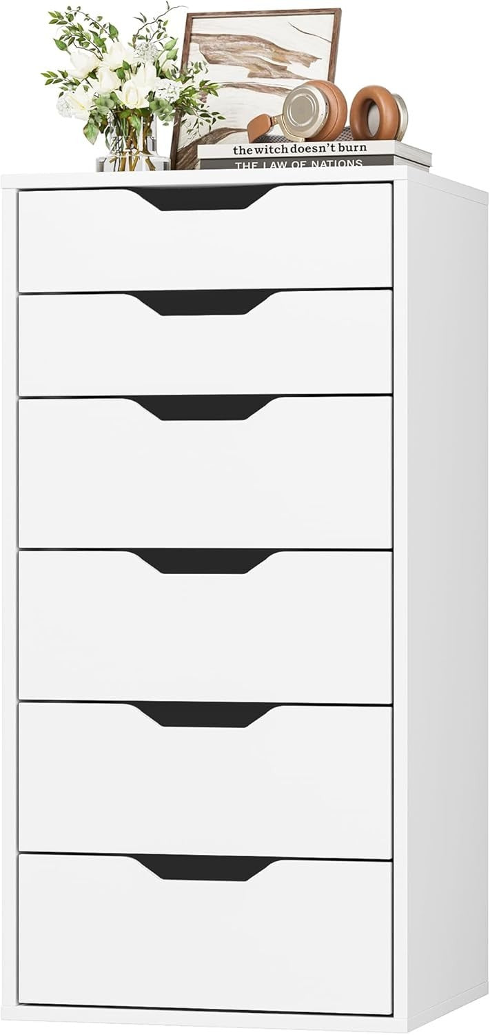 Tall 6-Drawer White Chest Storage Cabinet for Bedroom Hallway Living Room