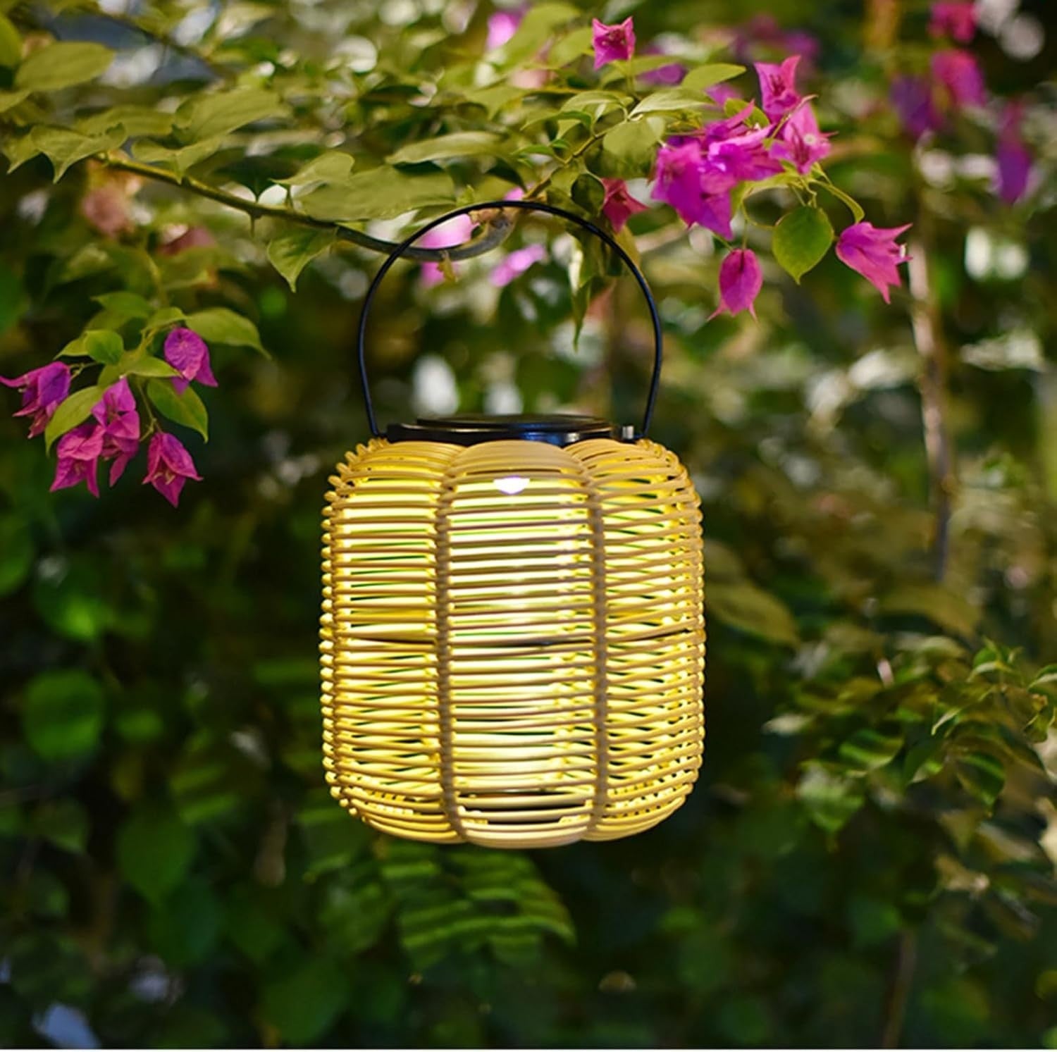 Japanese Hanging Solar Lantern – Rattan Outdoor Garden Light (Size D)