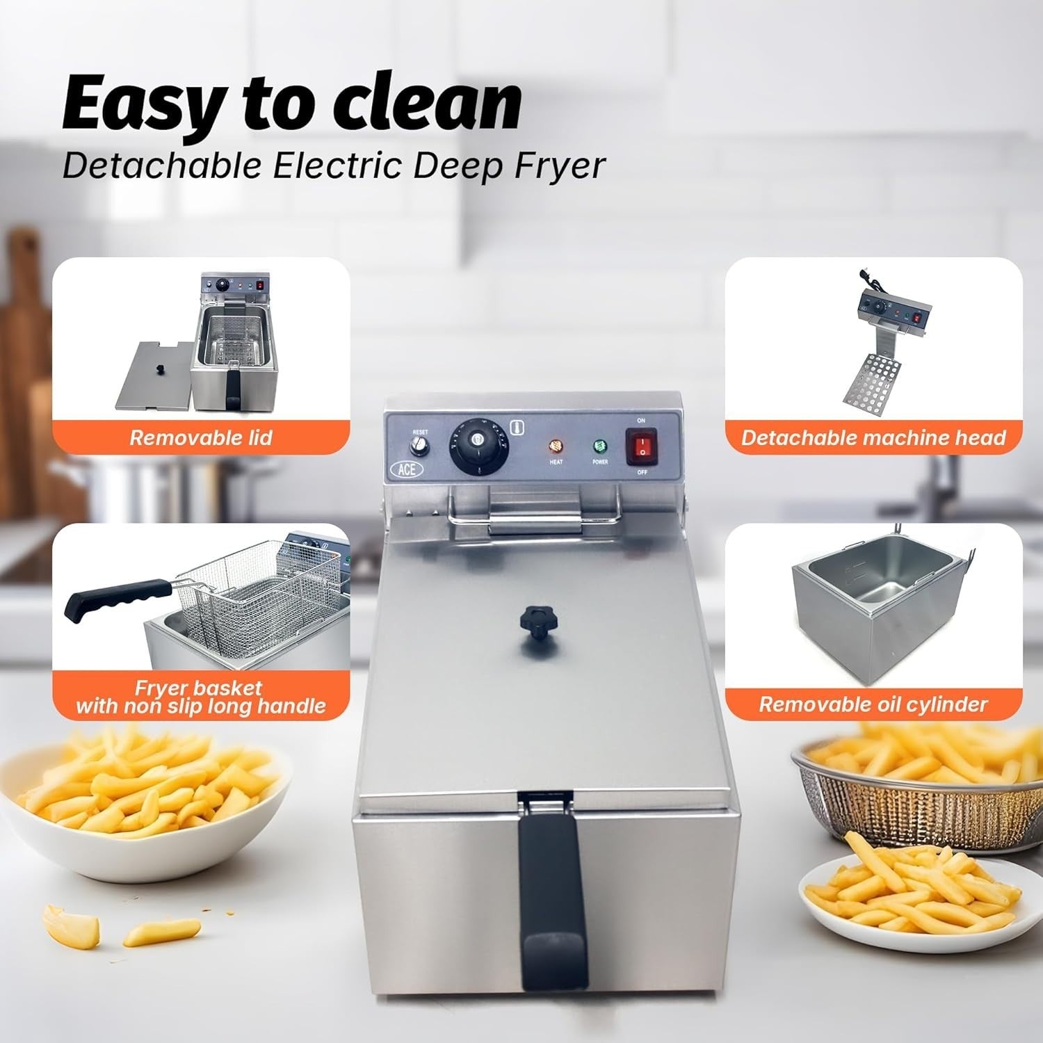 17L Commercial Deep Fat Fryer 3000W Stainless Steel Countertop