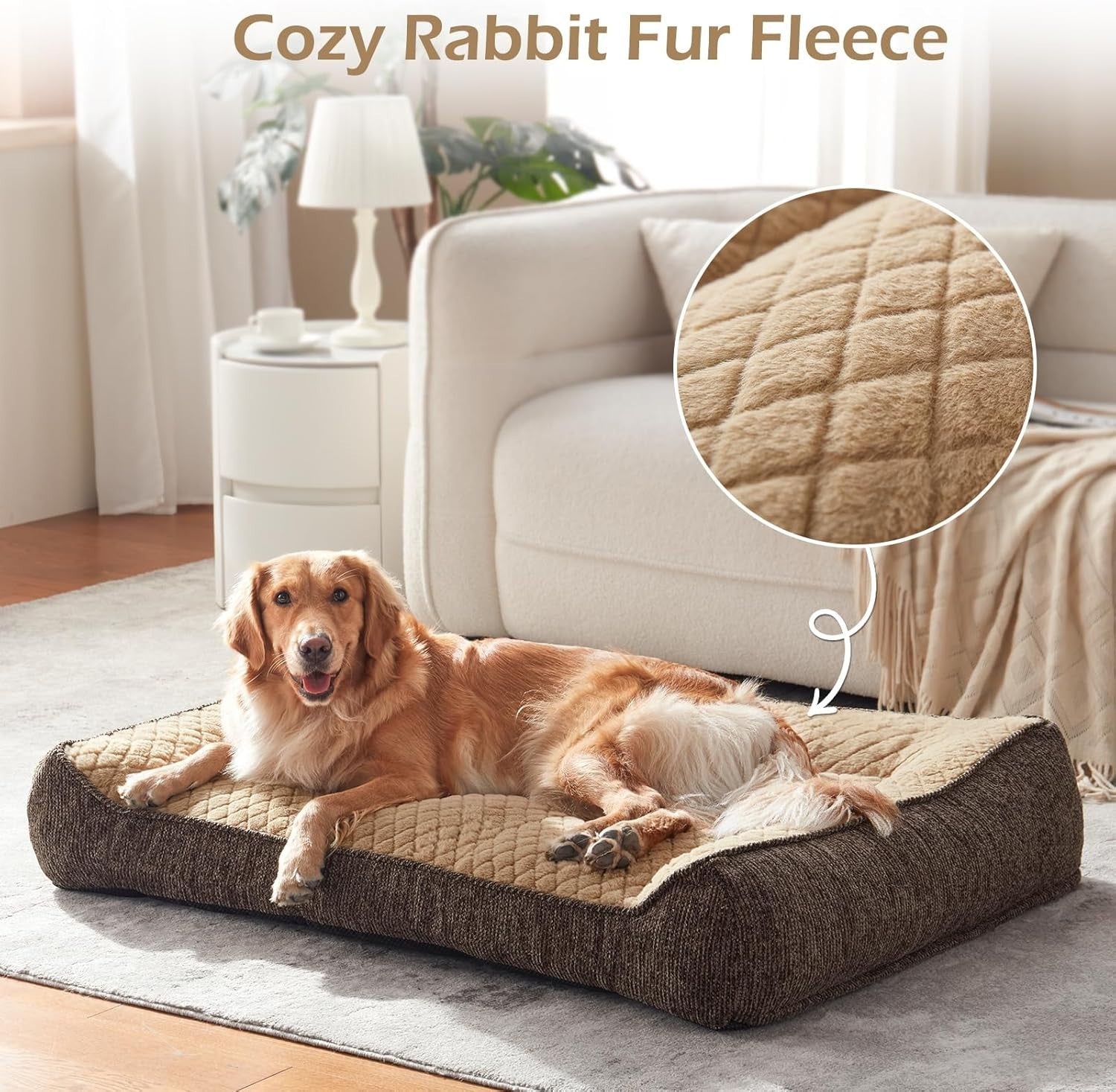 Large Orthopedic Dog Sofa Bed 89x64cm Thick Washable Brown