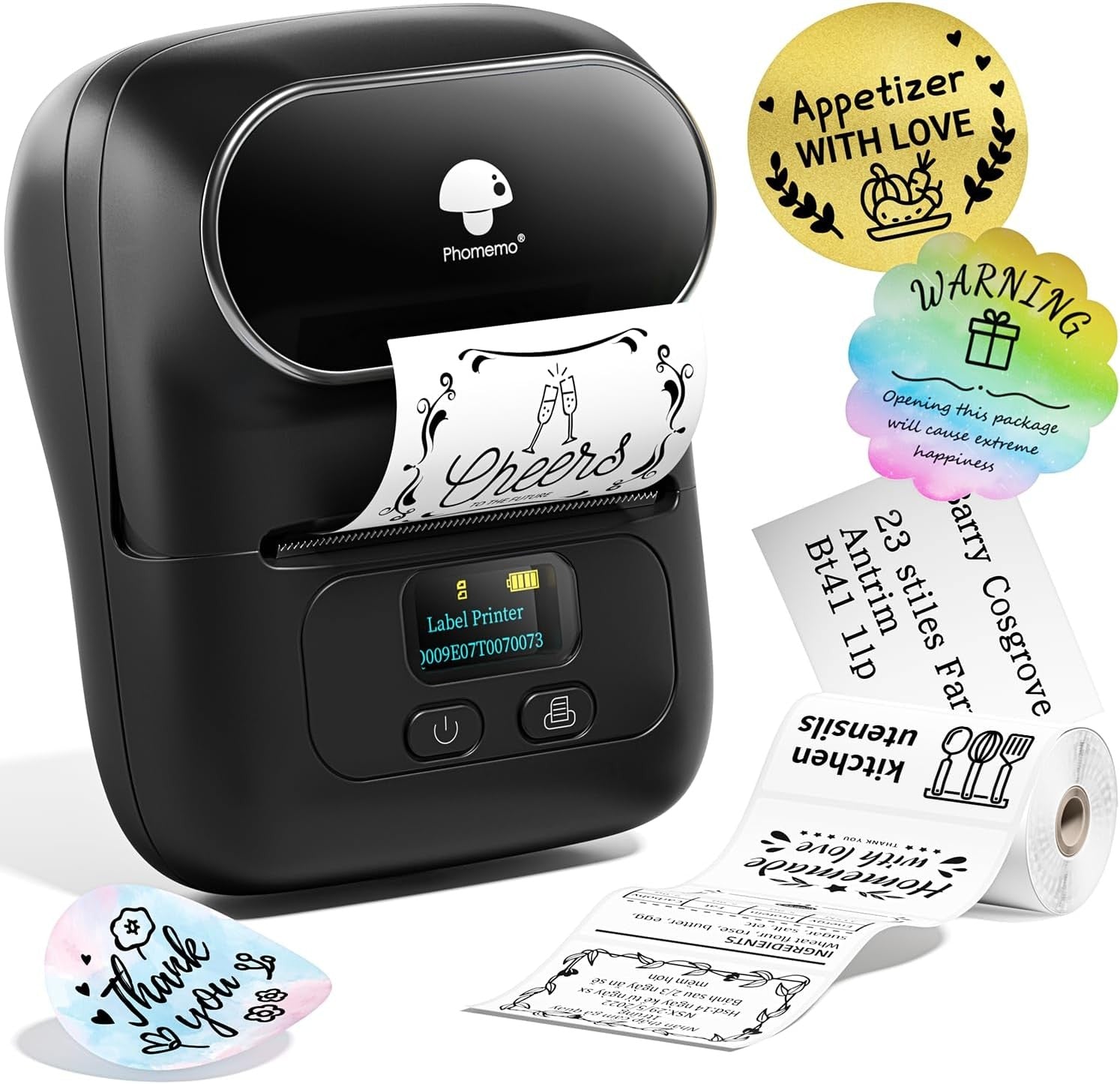 Bluetooth Label Maker 2" Thermal Printer Portable Inkless USB