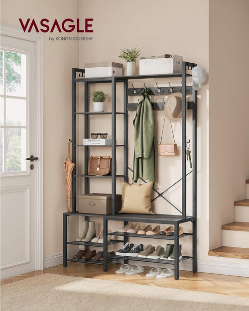 Coat Rack with Bench & Shoe Storage | 120x40x190cm Entryway Organiser