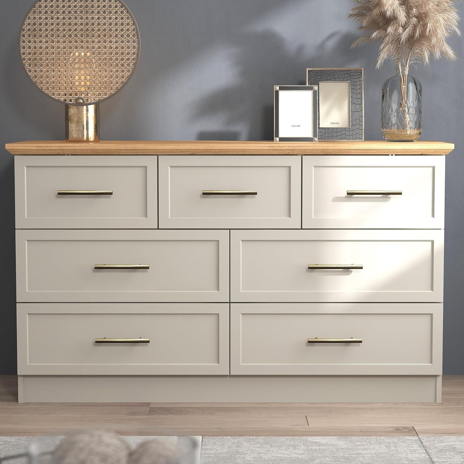 7-Drawer Storage Chest for Bedroom, Entryway & Living Room – Light Grey/Oak
