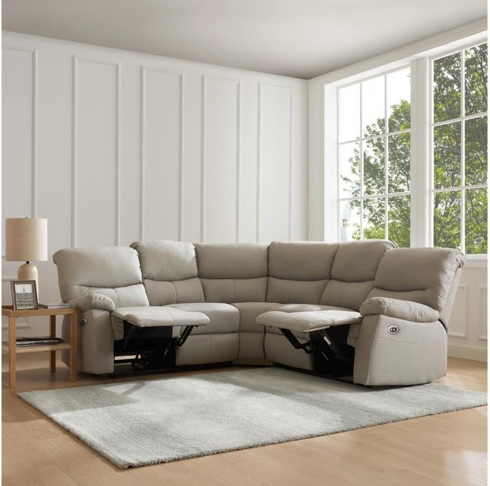 Reclining Corner Sofa Faux Leather 5 Seater Light Grey | Modern Large Suite