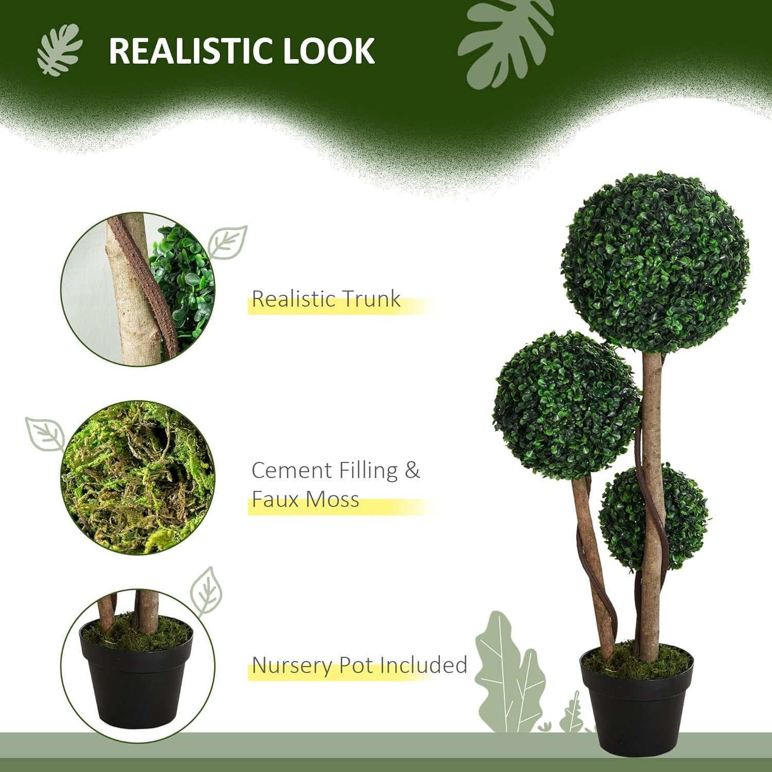 90cm Artificial Boxwood Triple Ball Topiary Tree in Weighted Pot Home Decor