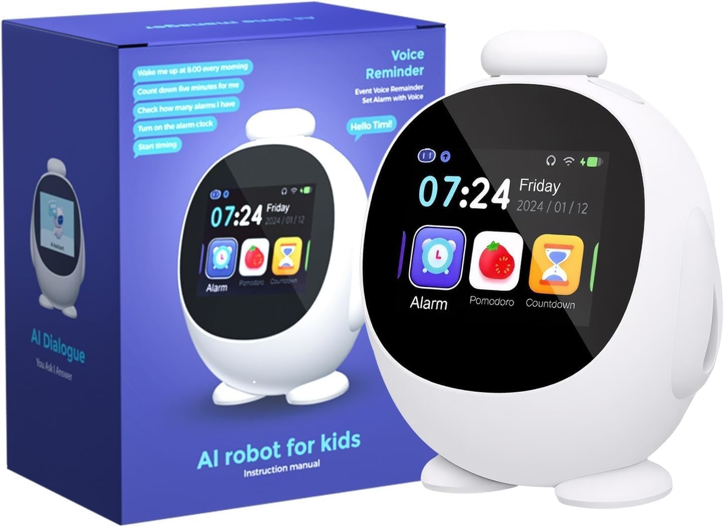 White Kids AI Alarm Clock WiFi Smart Voice Control Learning Sleep Trainer
