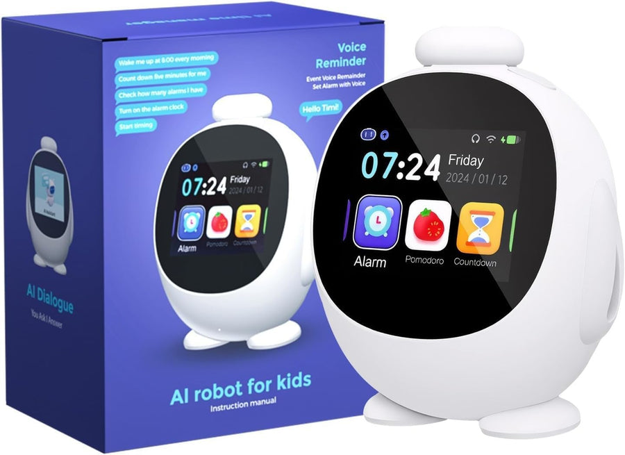 White Kids AI Alarm Clock WiFi Smart Voice Control Learning Sleep Trainer