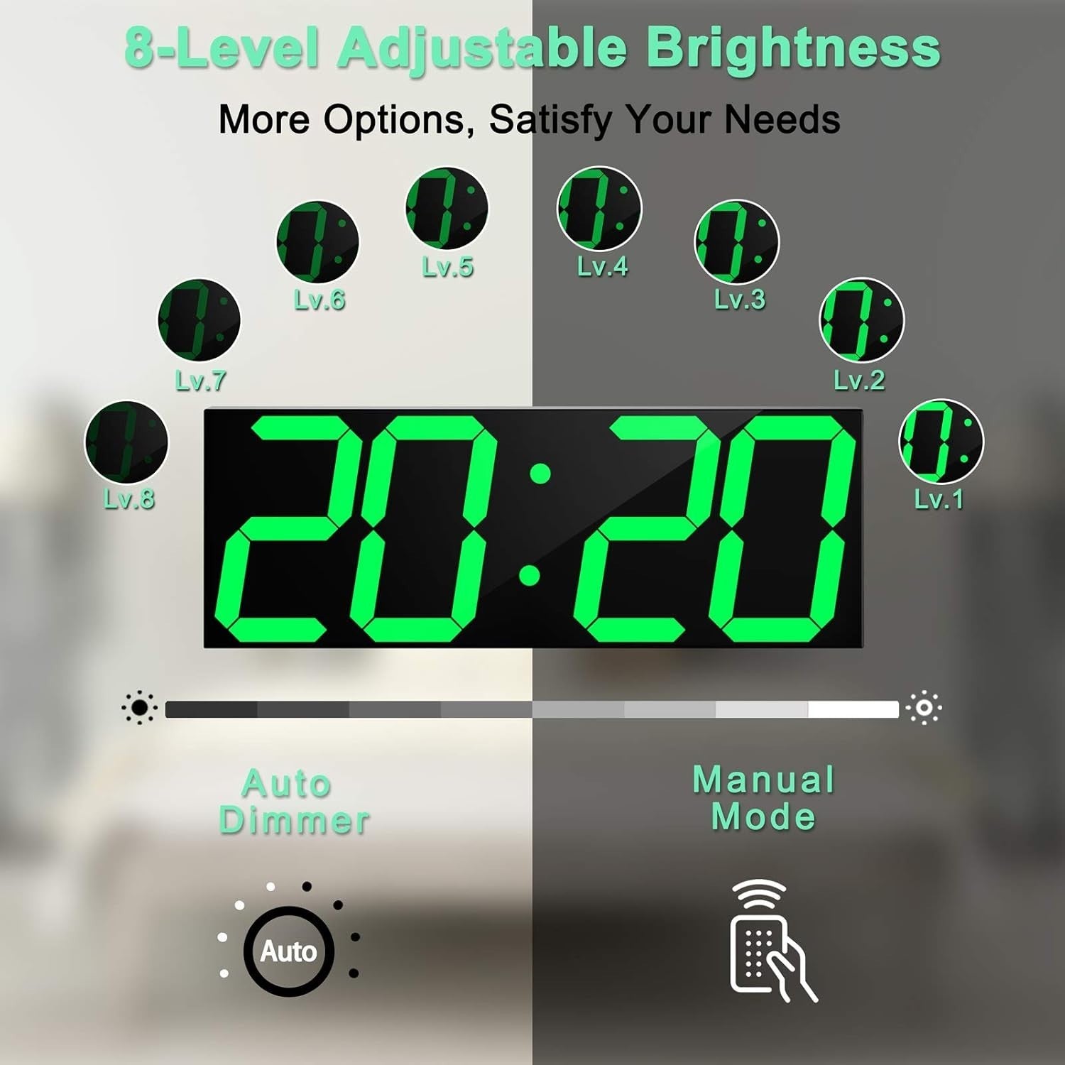 18" Digital LED Wall Clock Green Display Timer Thermometer Calendar USB