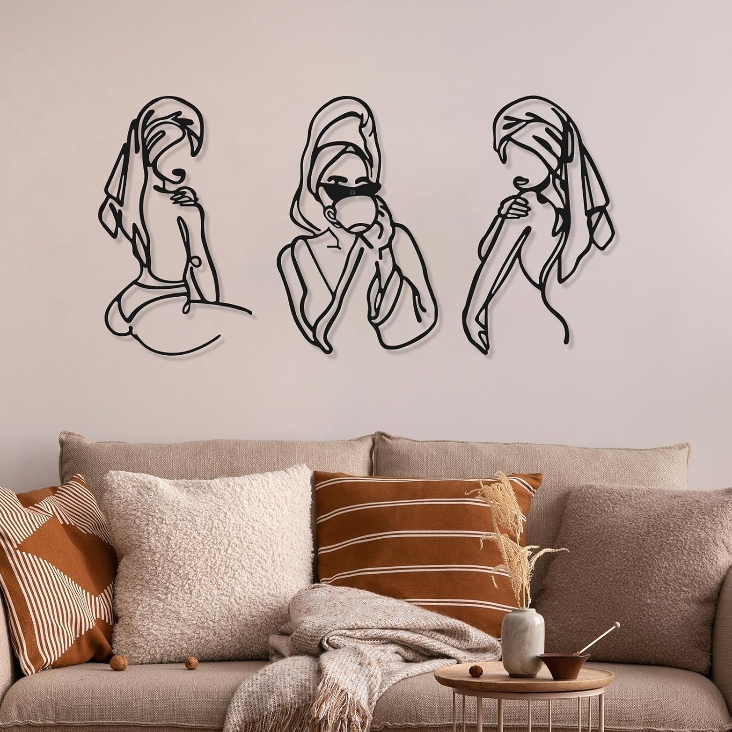 3Pcs Metal Wall Art Abstract Woman Drawing Decor Set