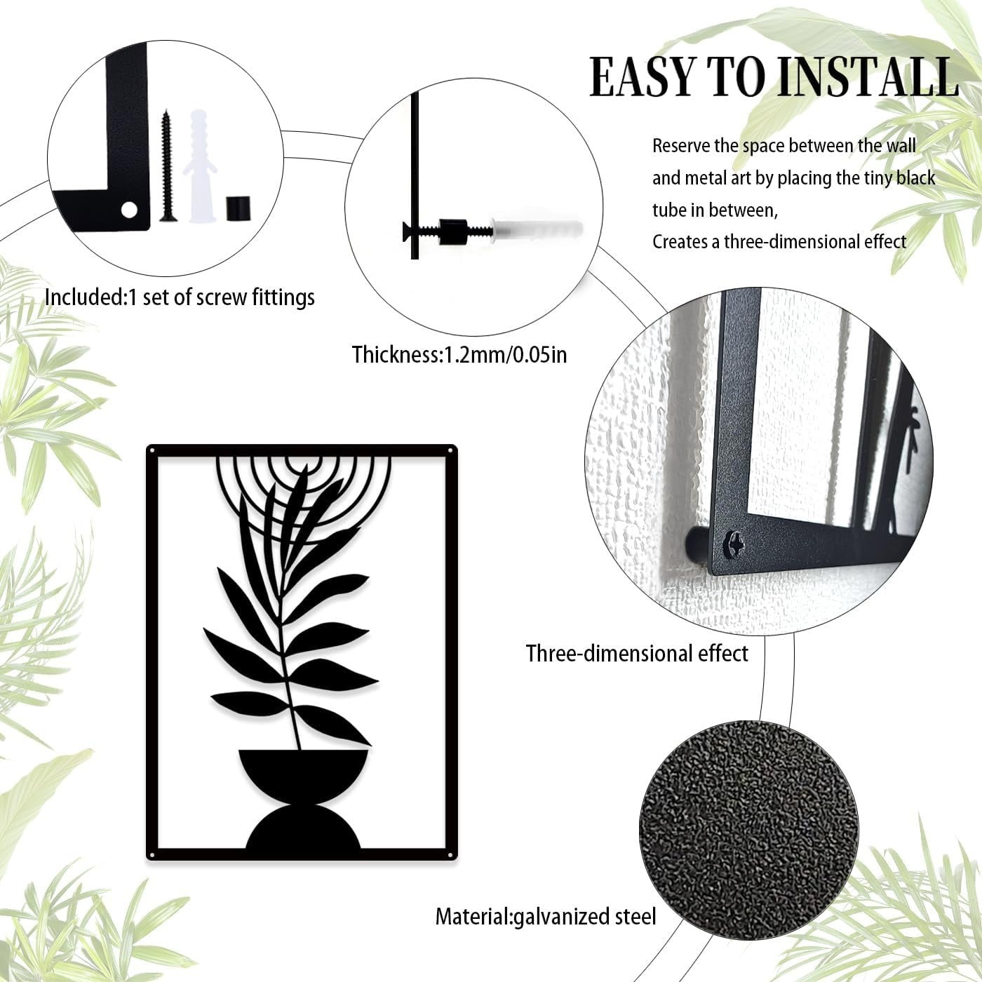 3 Panel Boho Metal Wall Art Black Geometric Wall Decor Set