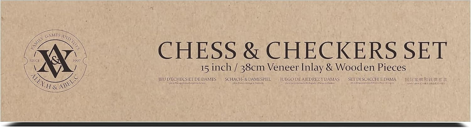15" Walnut Wooden Chess Set w/ Storage Drawer & 3" Weighted Pieces