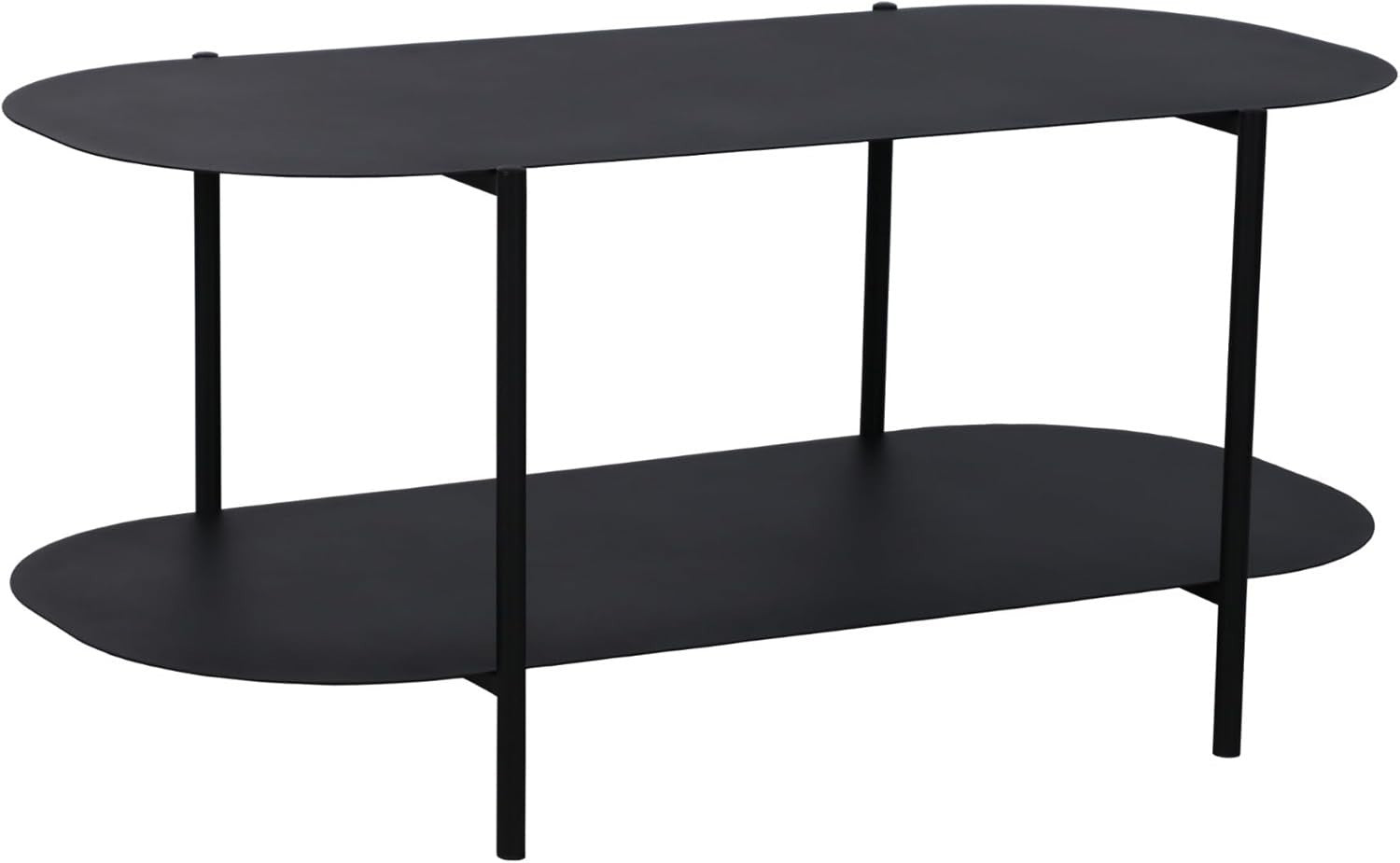 Black Oval Coffee Table with Shelf, Metal Frame 100x50x45cm