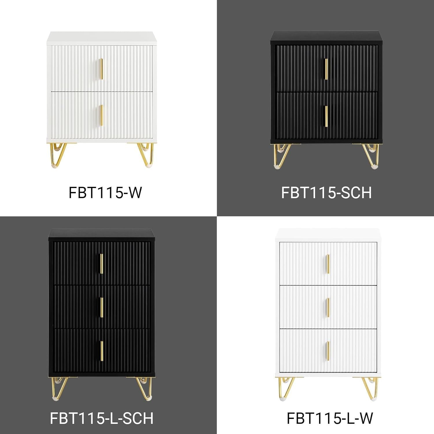 Modern White Bedside Table with 2 Drawers & Gold Legs – Elegant Nightstand