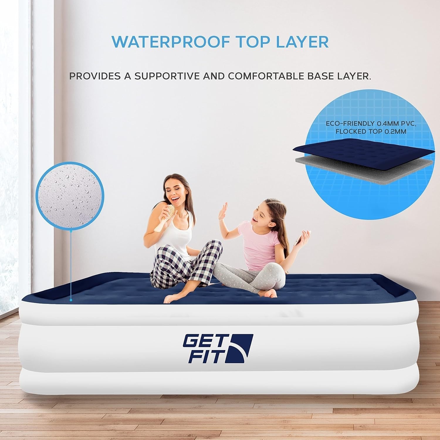 King Size Inflatable Air Mattress with Built-In Pump and 2 Plush Pillows