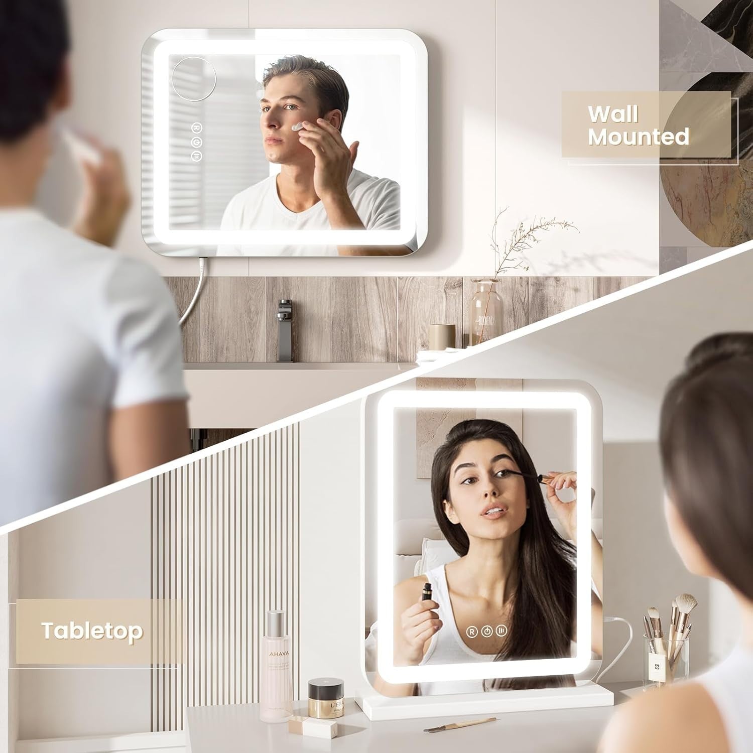 LED Vanity Mirror 50x40cm Wall/Tabletop Light Dimmable Touch 5X Magnifier
