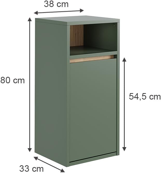 Bathroom Laundry Cabinet with Basket Slim Storage Unit Green Modern Cupboard