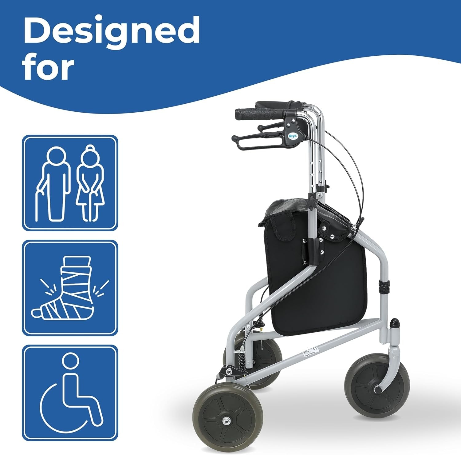 3 Wheel Rollator Walker Lightweight Folding Mobility Lockable Brakes