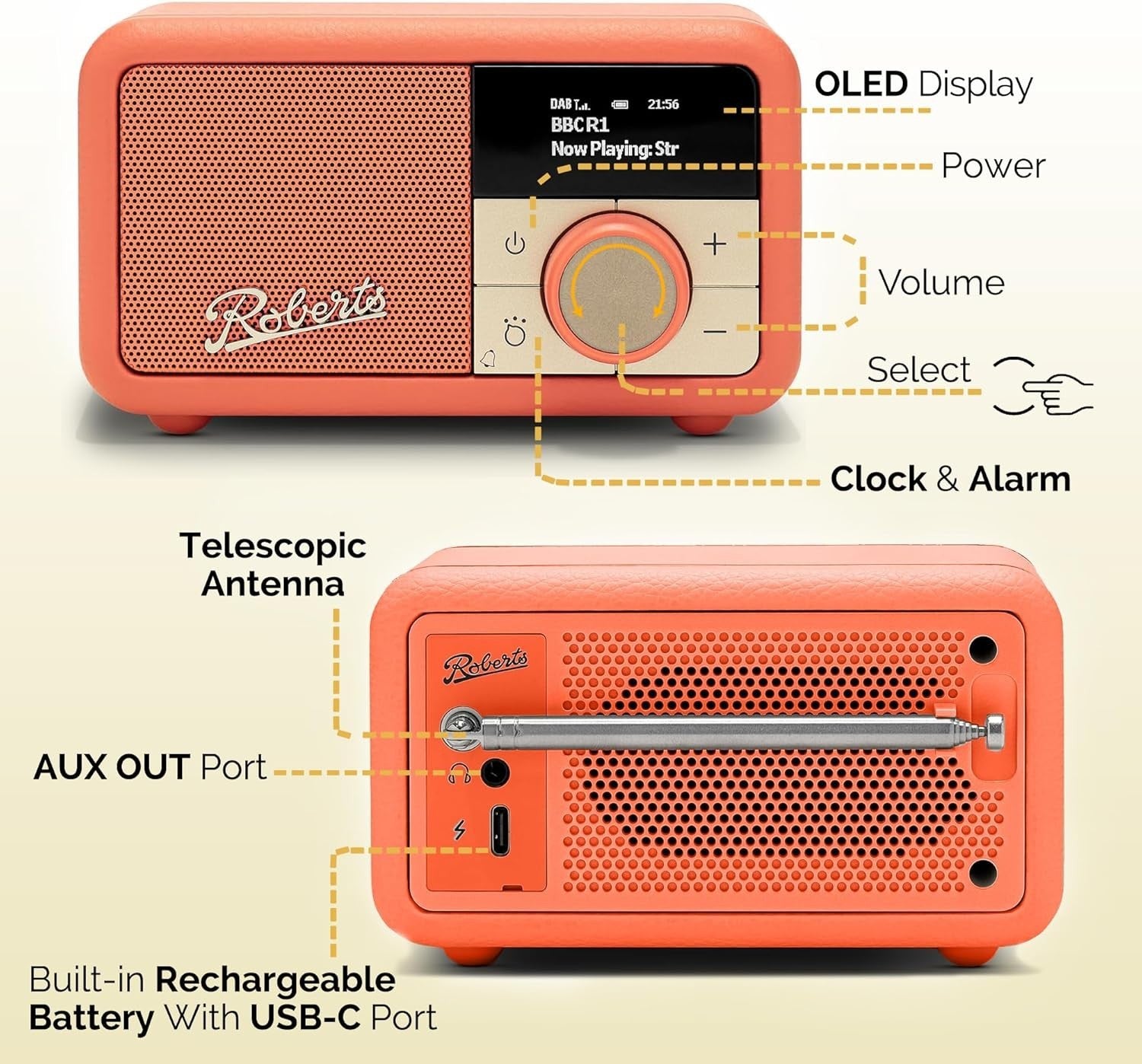 Portable FM DAB/DAB+ Digital Radio Bluetooth Speaker Pop Orange
