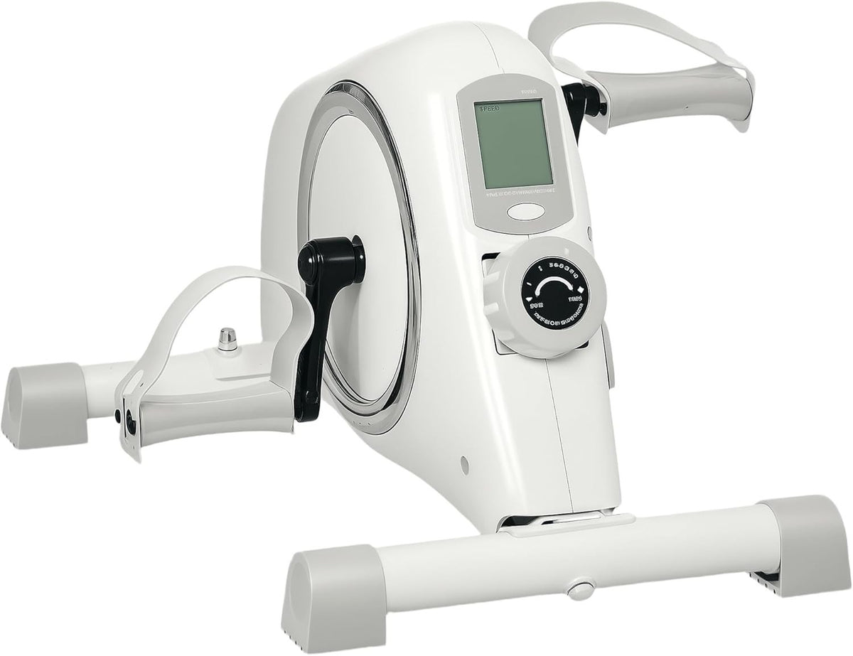 Mini Under Desk Exercise Bike 8-Level Magnetic Pedal Trainer LCD Compact White