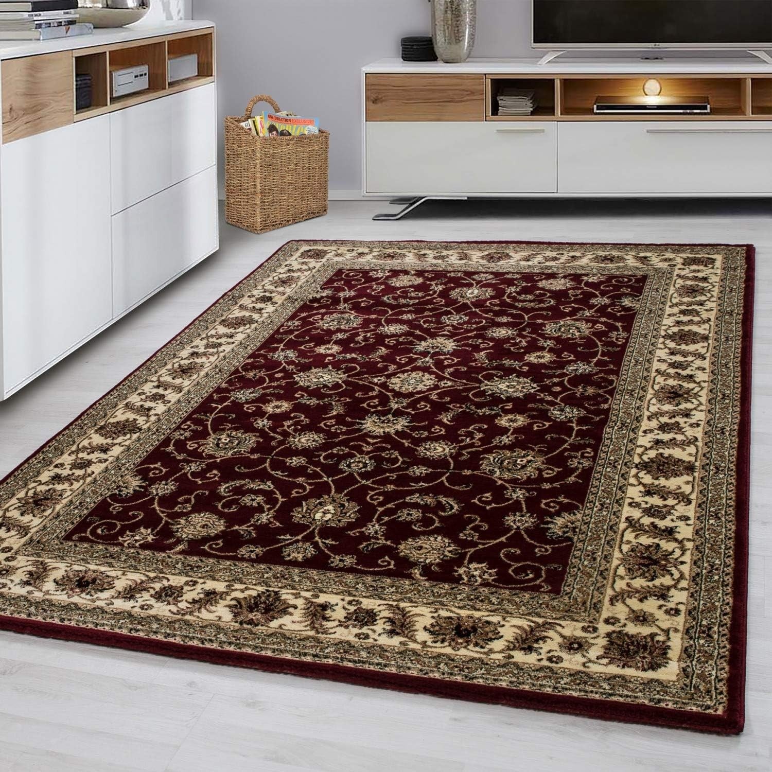 Burgundy Oriental Area Rug 120x170cm Soft Low Pile Floral Living Room Carpet