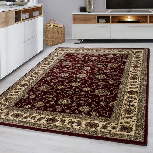 Burgundy Oriental Area Rug 120x170cm Soft Low Pile Floral Living Room Carpet